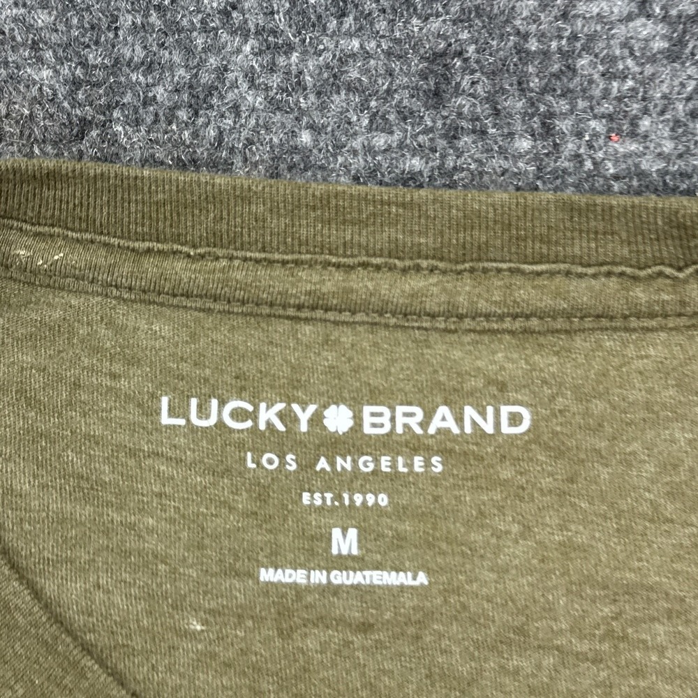 Lucky Brand T Shirt Mens Size Medium Olive Army Green Big Logo Crew Neck Tee - Picture 5 of 11